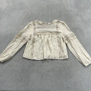 AE American Eagle Shirt Blouse Crop Top Women M White Lace Island Beach